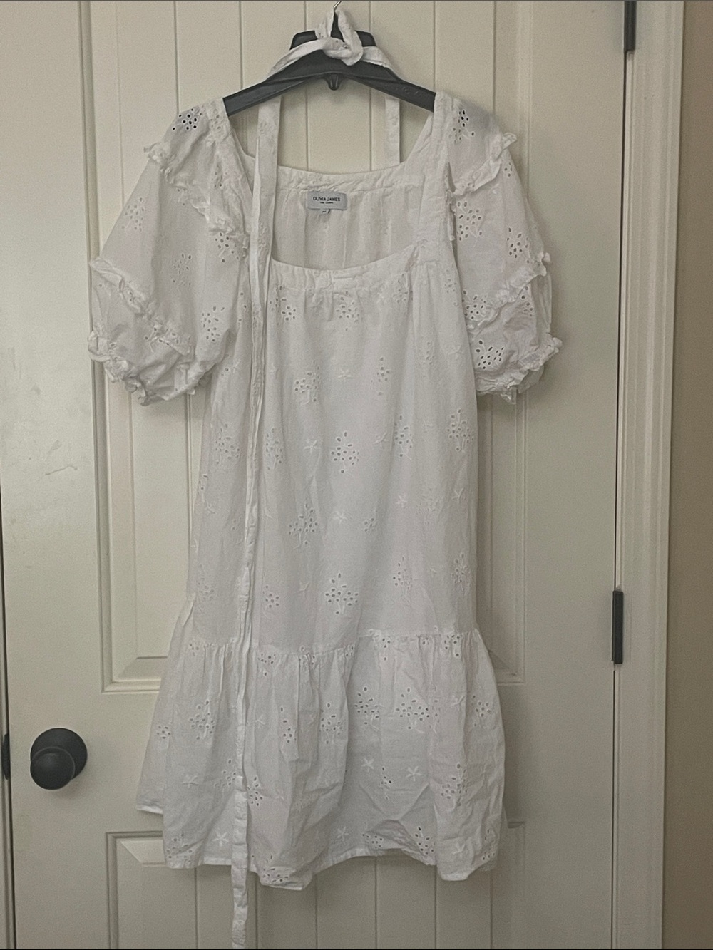 White Eyelet Puff Sleeve Mini Dress Olivia James